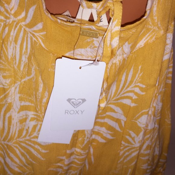 Roxy Sand Dune Dress Medium Yellow White Mini Floral Sleeveless Bust 18" Length - Picture 9 of 11